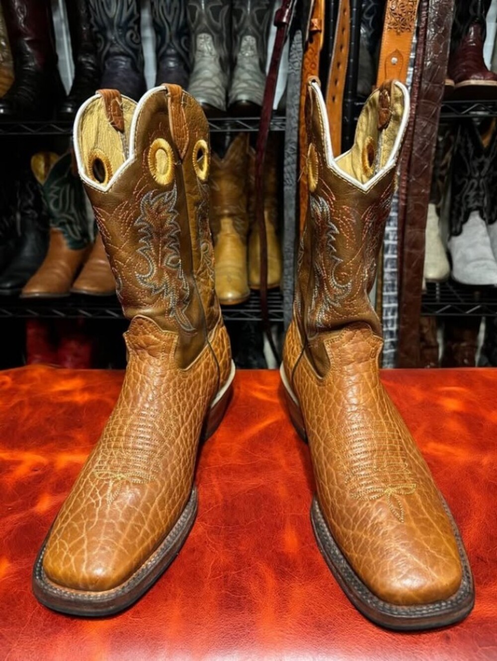 Men's Western Cowboy Boots in Cognac Brown with Embroidered Shaft